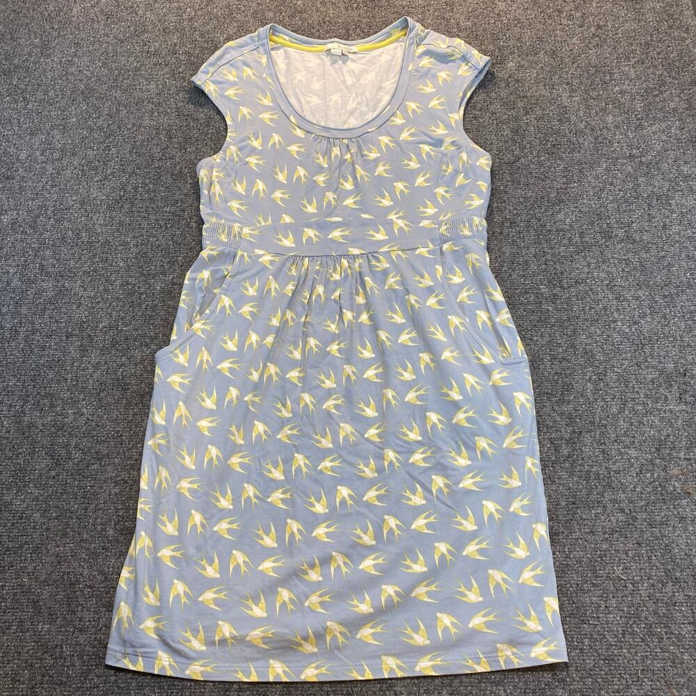 Boden Blue Bird Swallow Print Sleeveless Knee Length Dress Womens 10 Petite